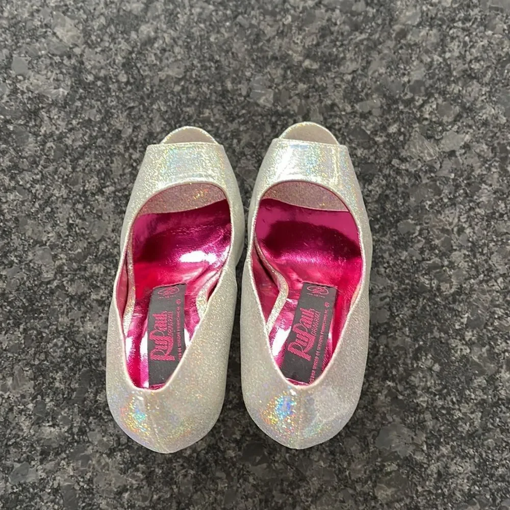 Iron Fist RuPaul Drag Race Disco Peep Toe Platforms Silver, sparkly SPECTACULAR!
